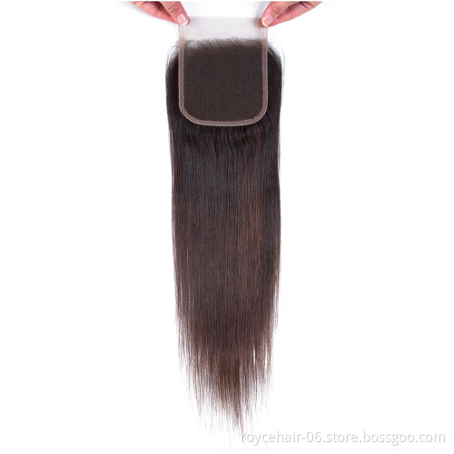 Brazilian Silky Straight Remy Human Hair Weave Closure With Baby Hair , 3 bundles Straight Hair With Closure For Sale